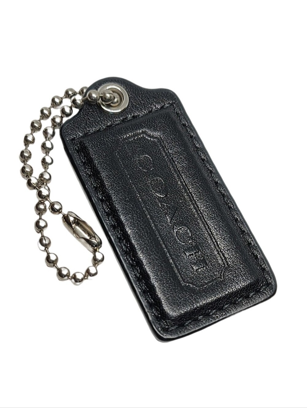 🖤 Large 2.5" Coach Black Matte Leather Hangtag Bag Fob Purse Charm Keychain